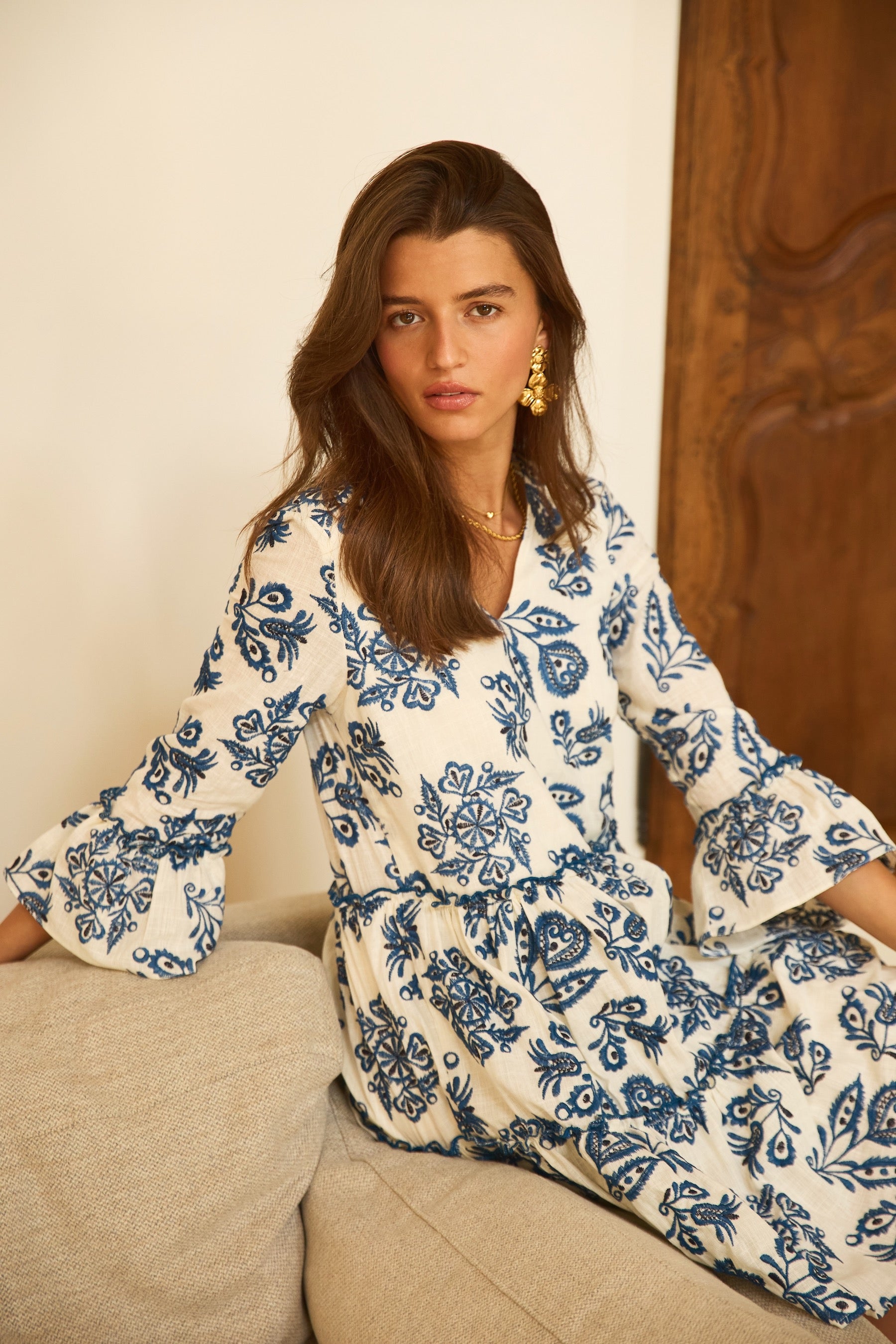 Blue embroidered Ischia dress