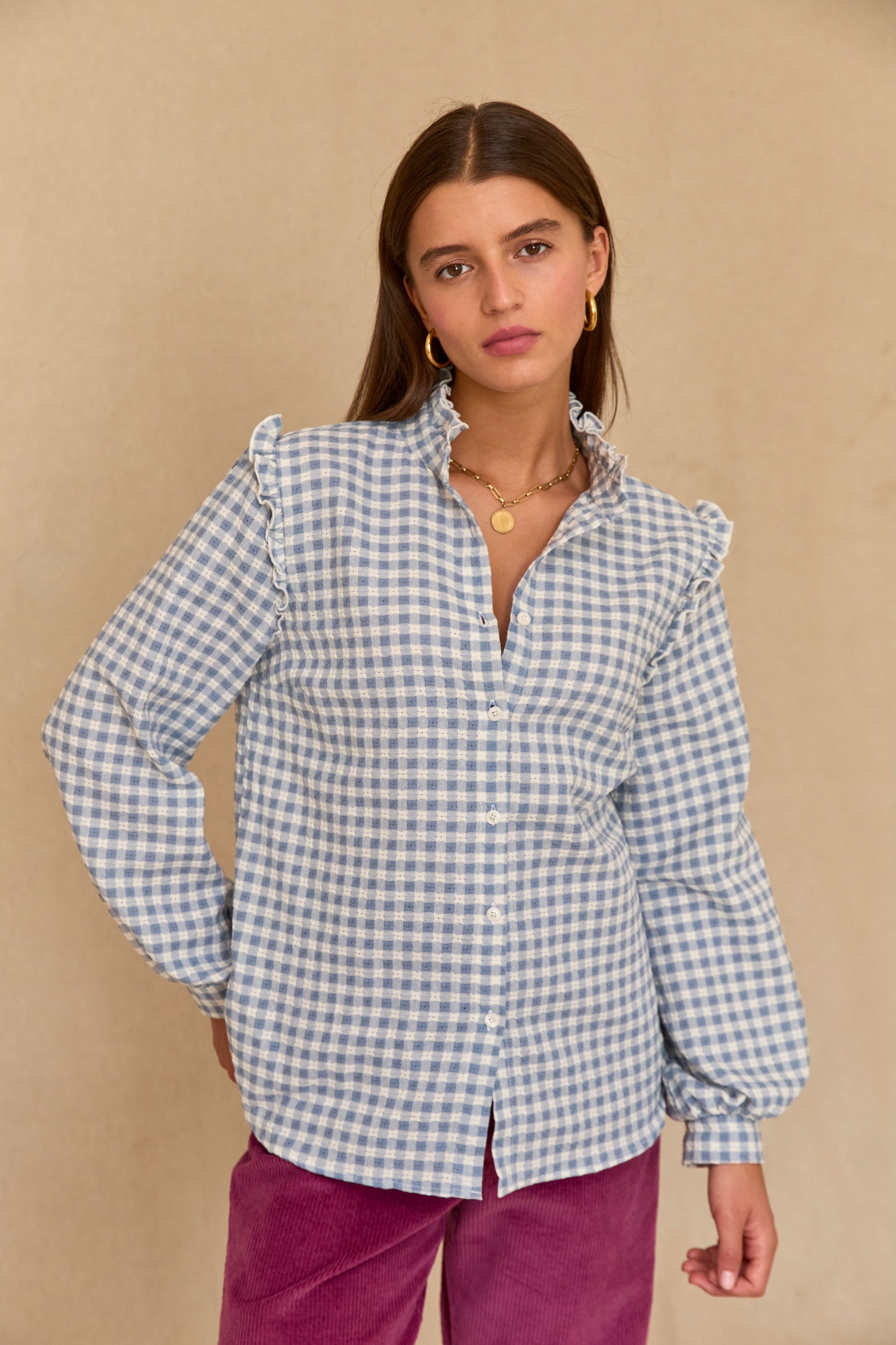 Maria blue gingham shirt