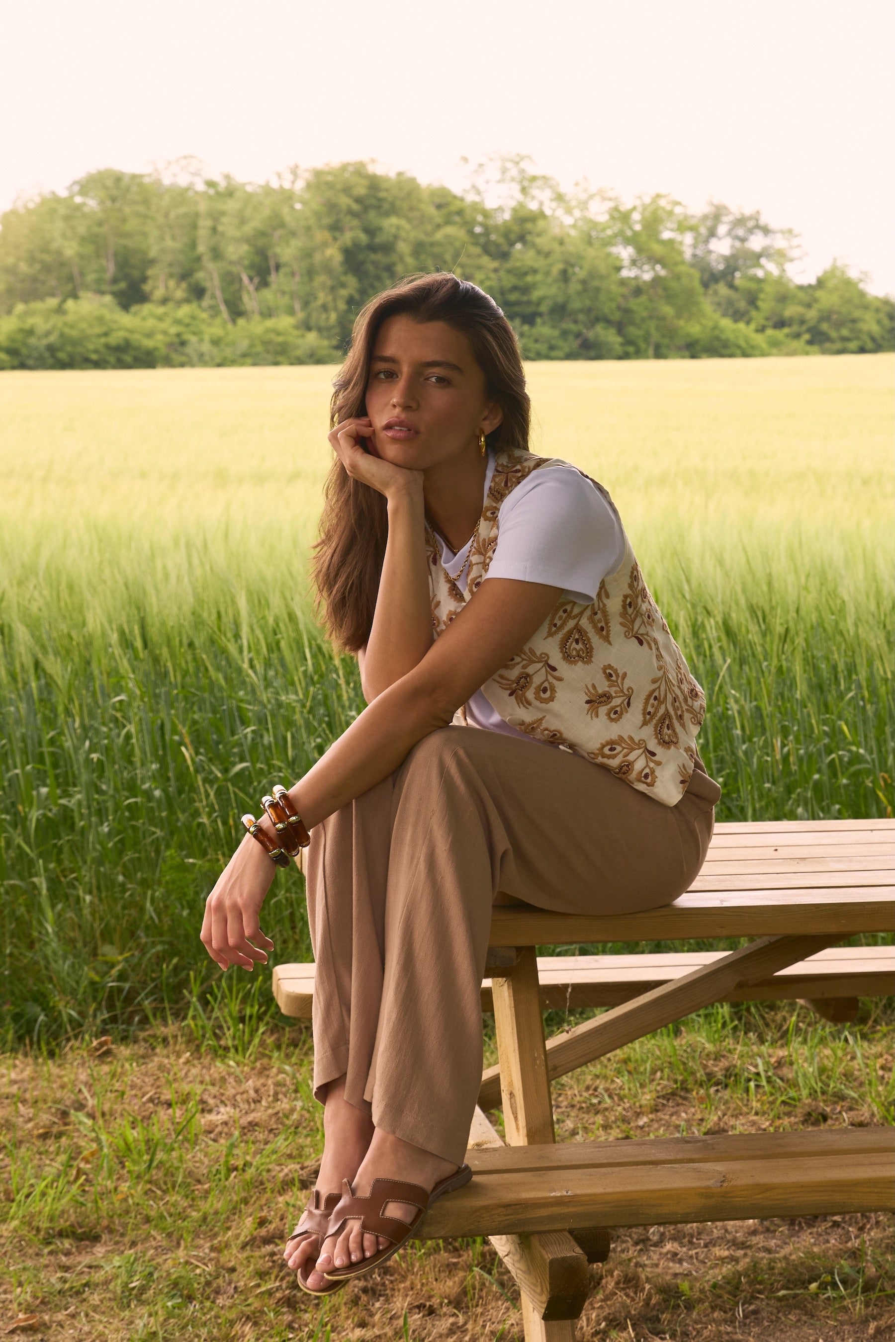 Pantalon Figari lin camel