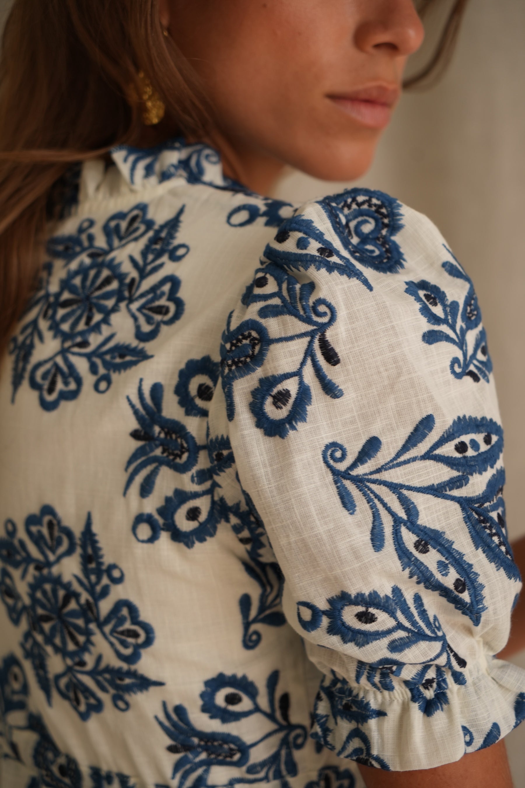 Embroidered Solstice Dress Blue