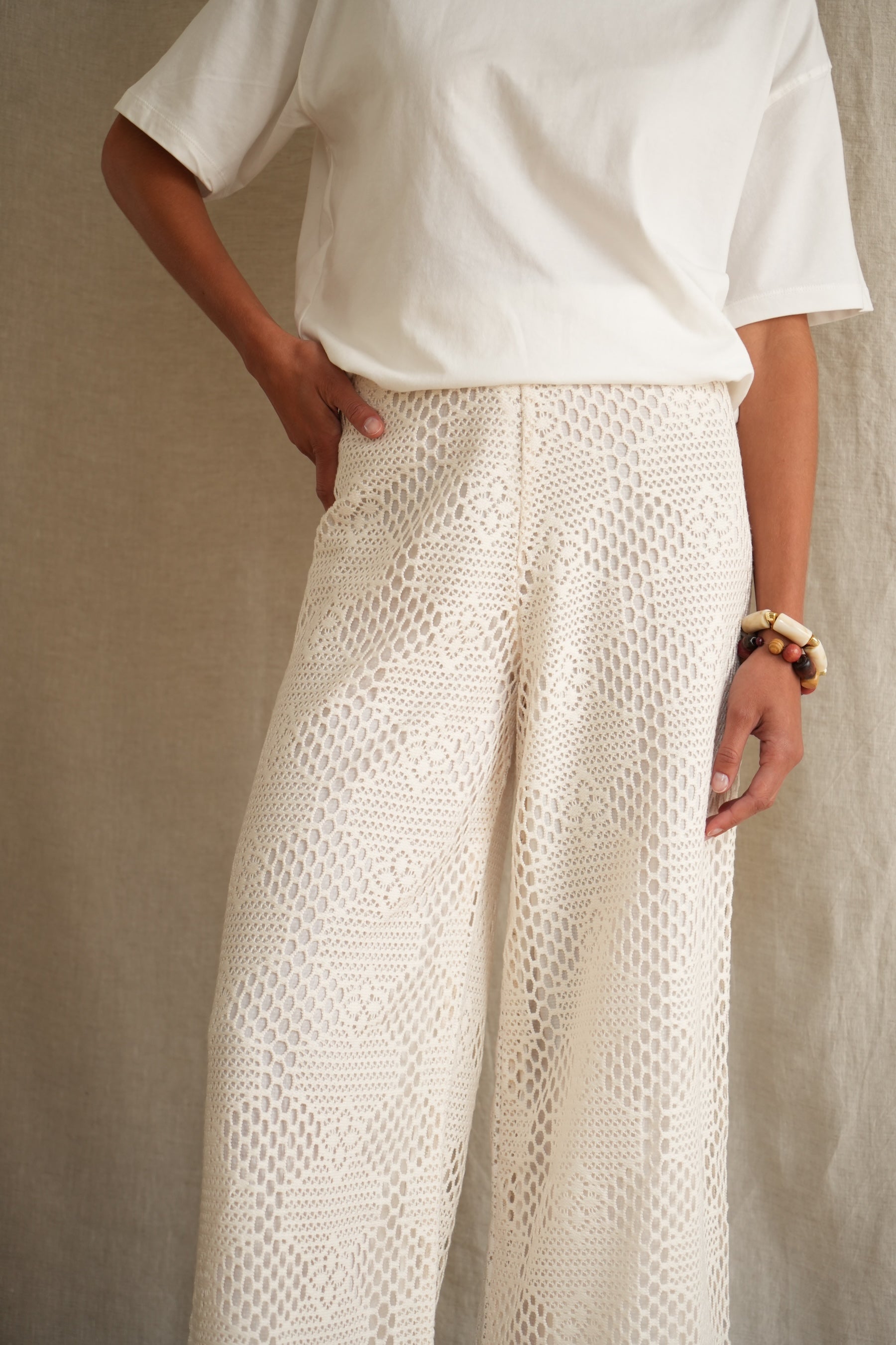 Pantalon Charlie macramé écru