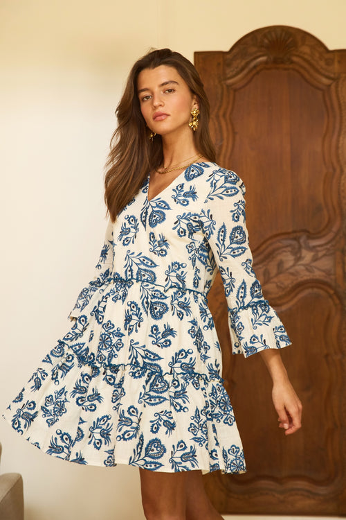 Robe Ischia brodée bleue