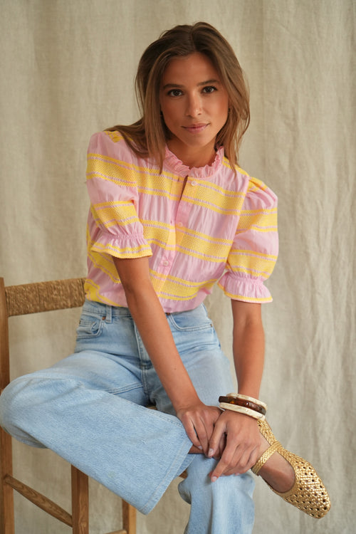 Blouse Sol rose à smocks jaune