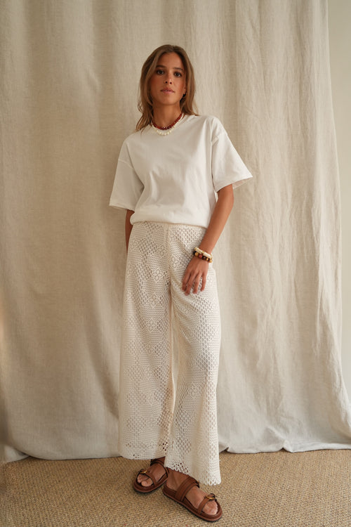 Pantalon Charlie macramé écru