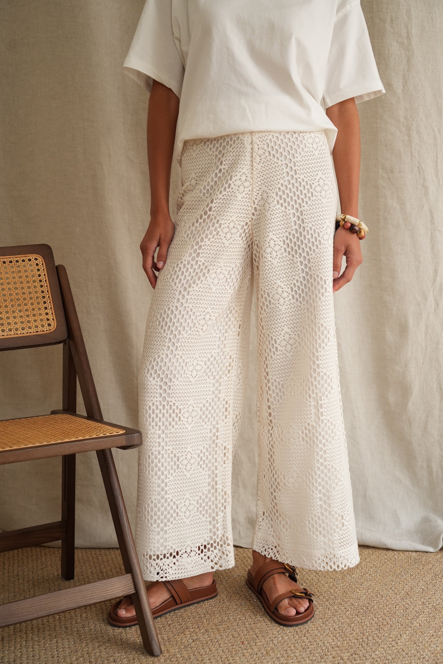 Pantalon Charlie macramé écru