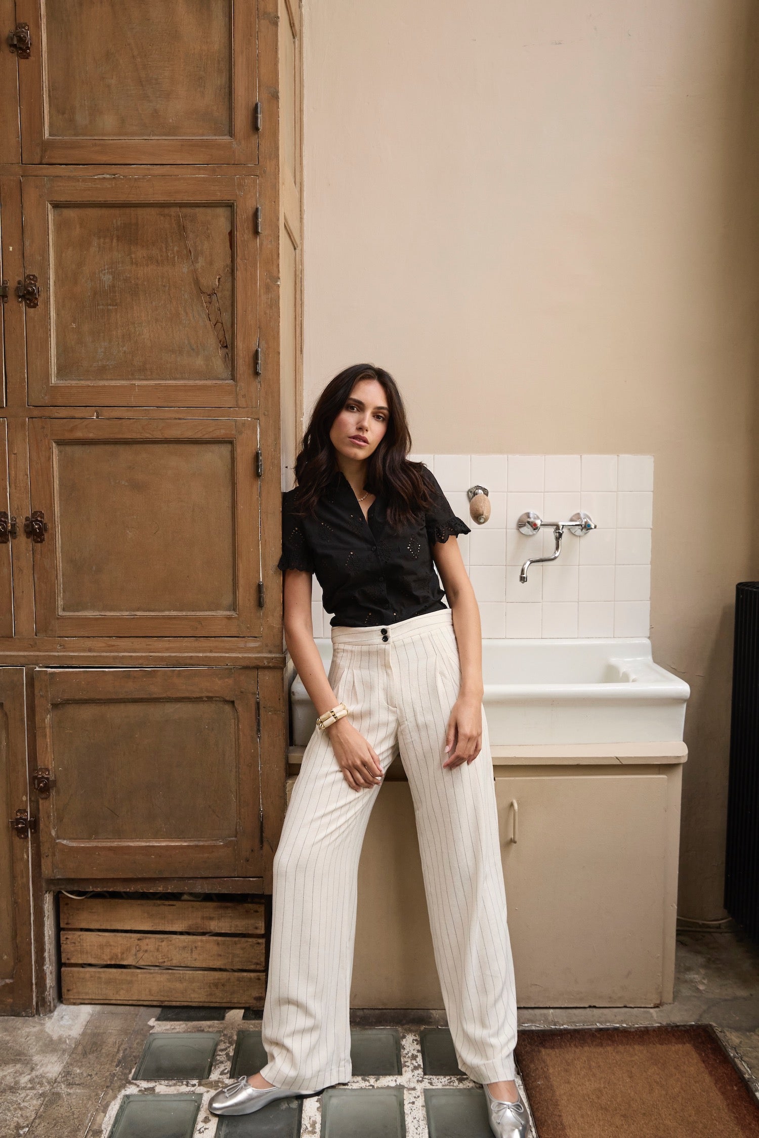Pantalon Fitz lin rayé